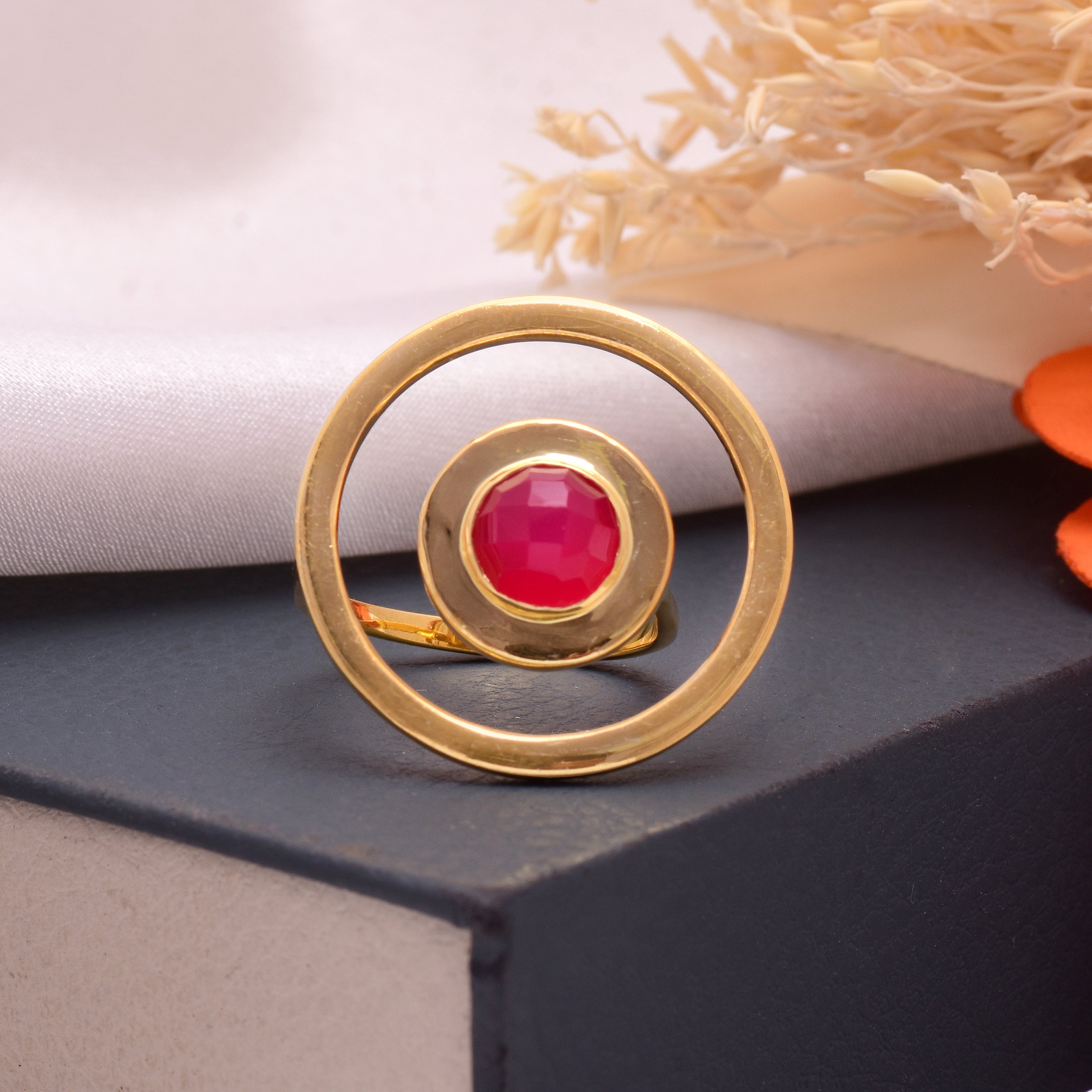 Golden Red Circle Ring