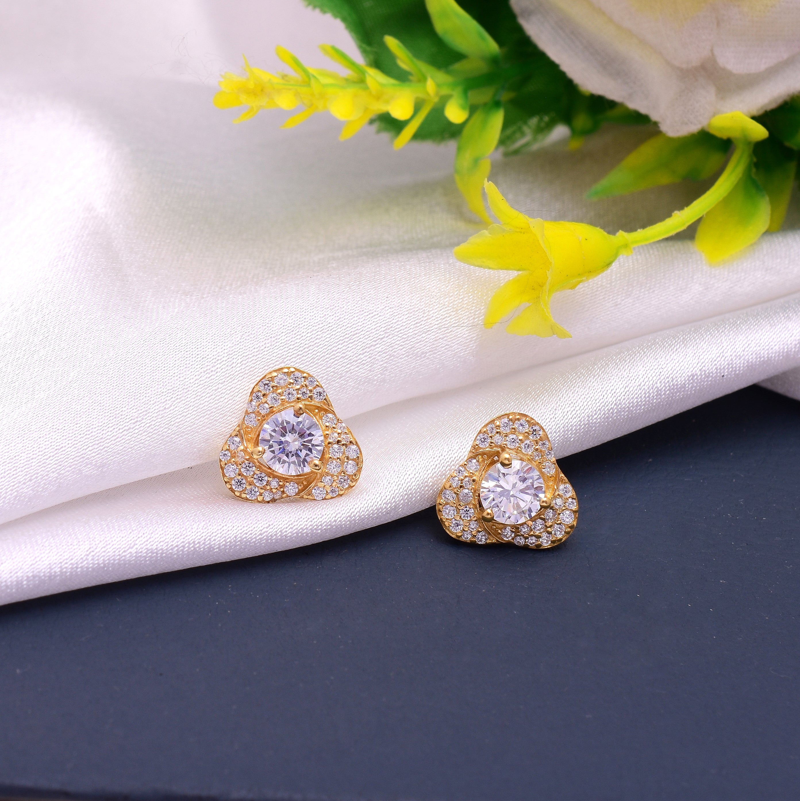 Golden Floral Stud Earrings