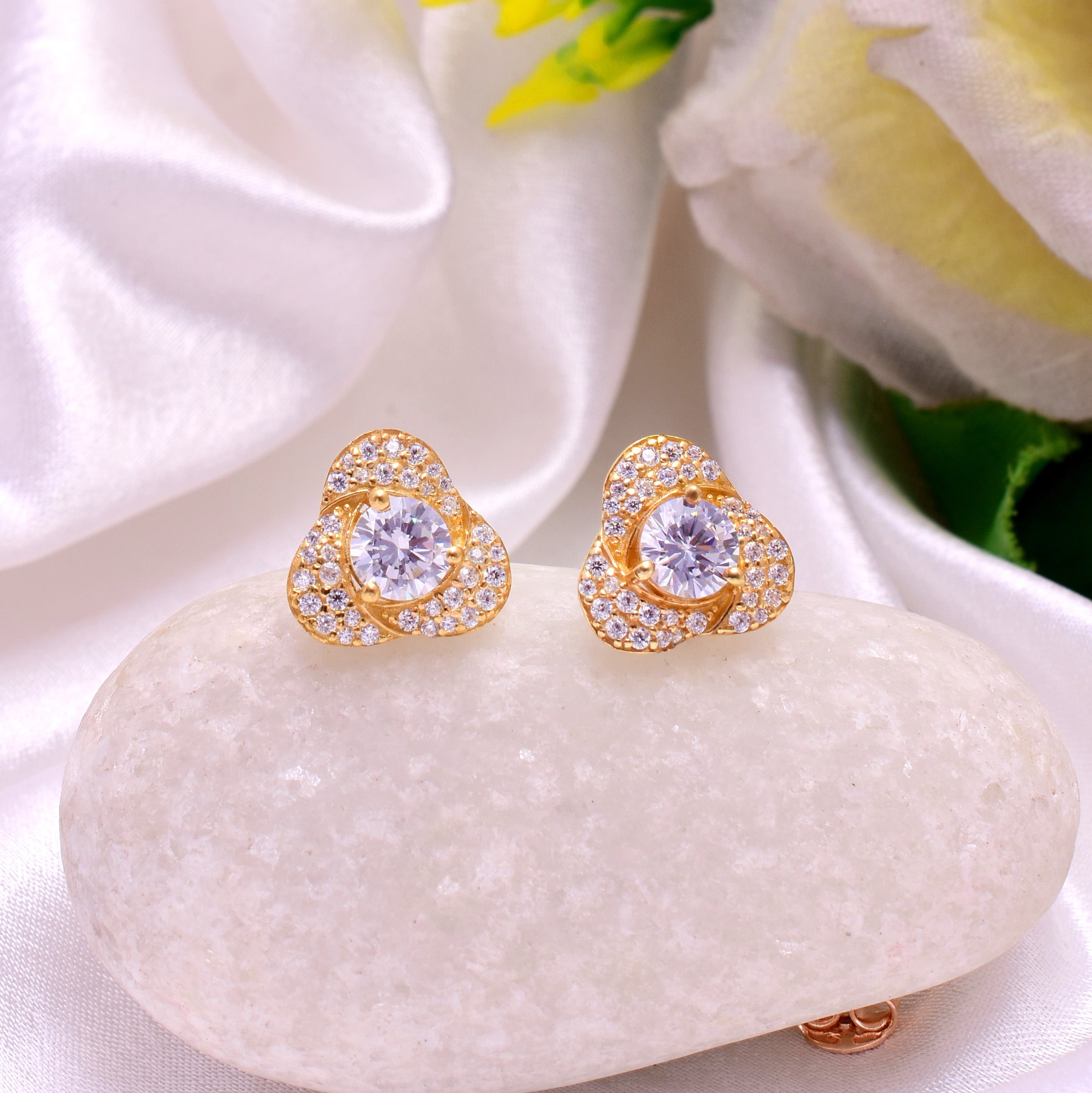 Golden Floral Stud Earrings