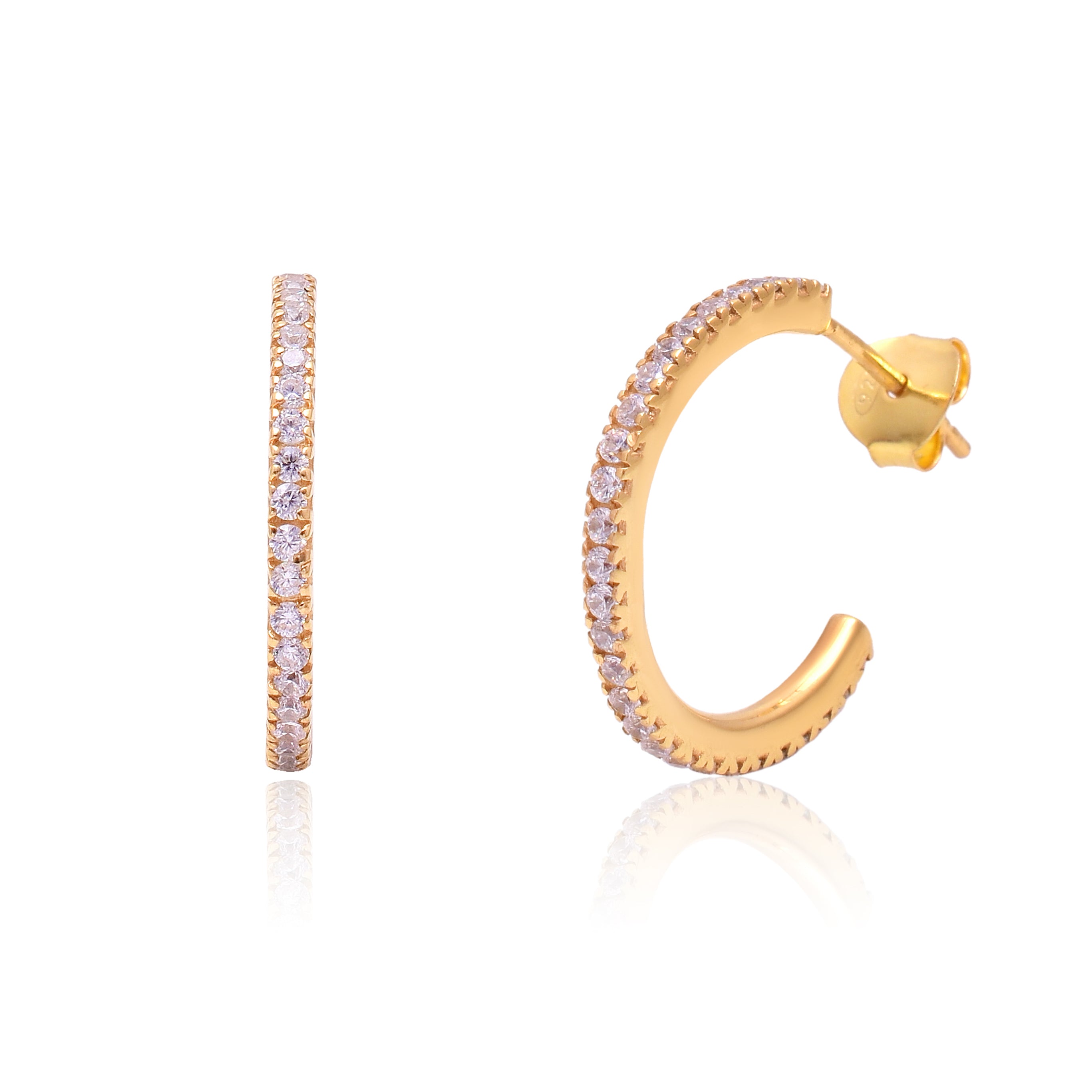 Golden Zircon Shiny Semi-Hoop Earrings