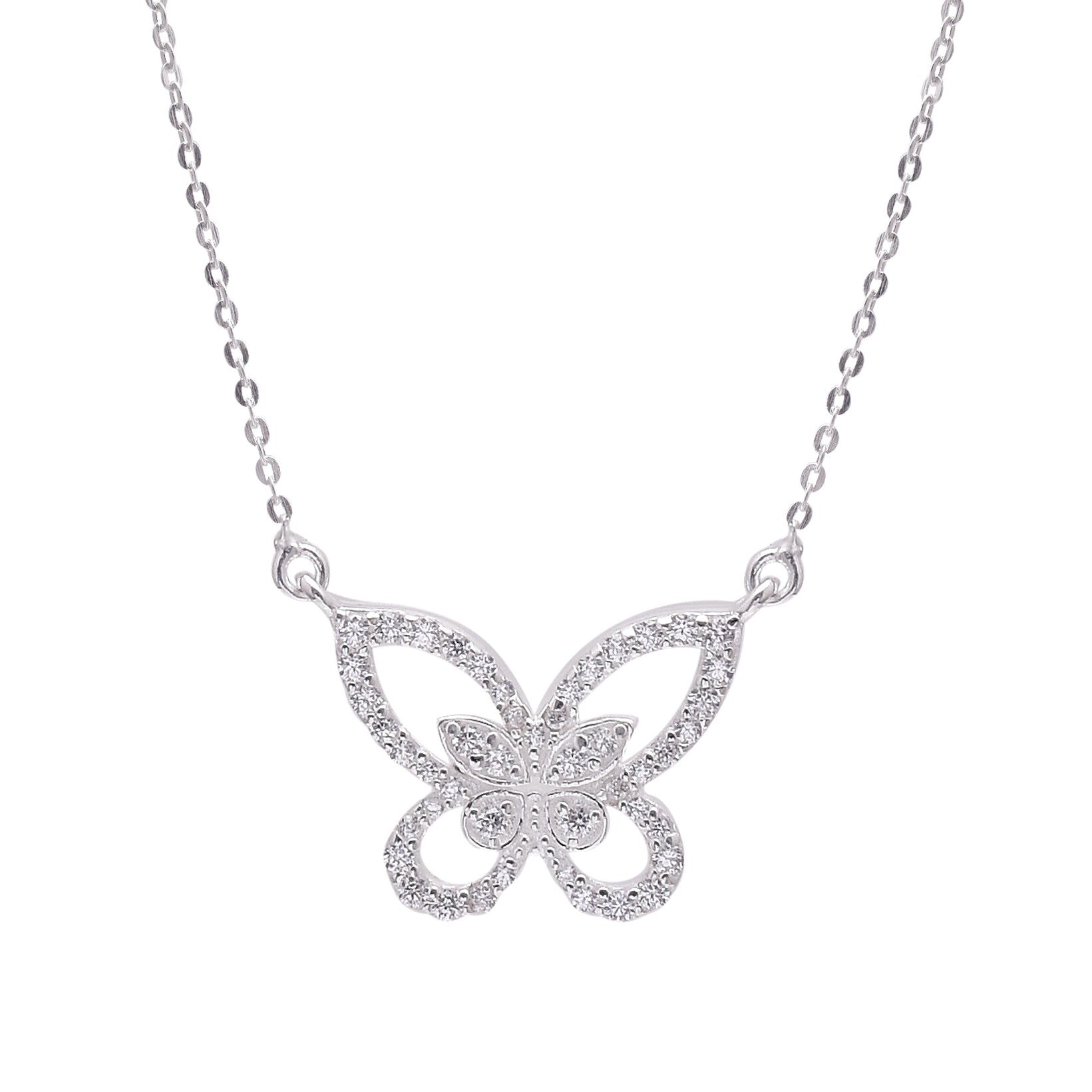 Silver Sparkling Butterfly Necklace